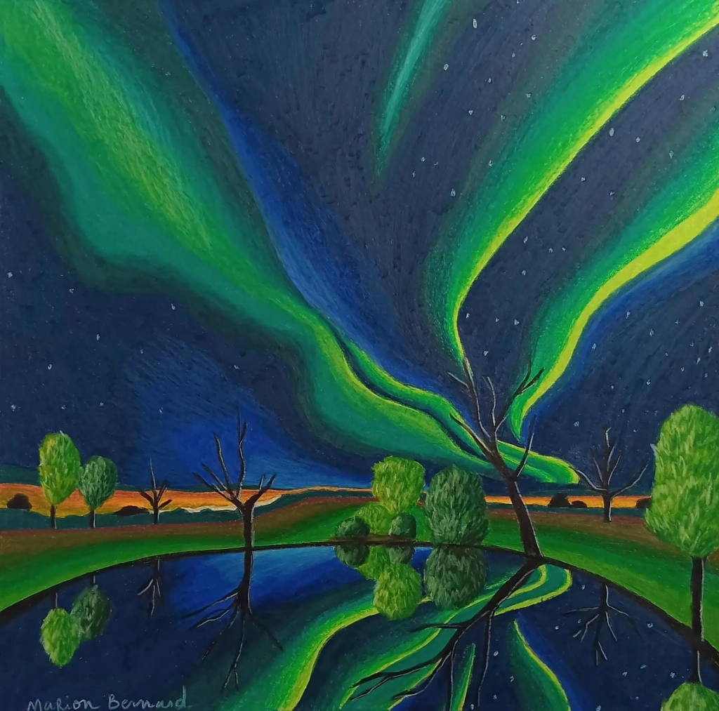 Aurore boréale - Crayons de couleur sur papier - 50x50