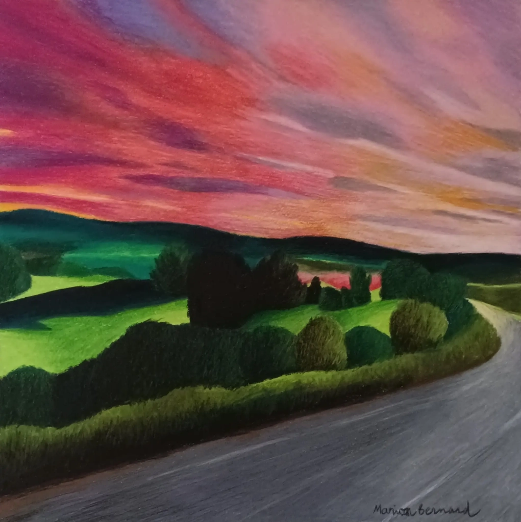 En route ! - Crayons de couleur sur papier - 50x50