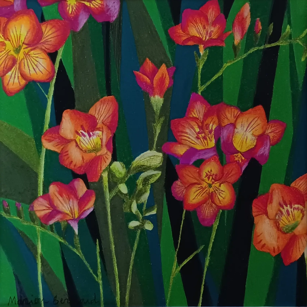Freesias - Crayons de couleur sur papier - 30x30