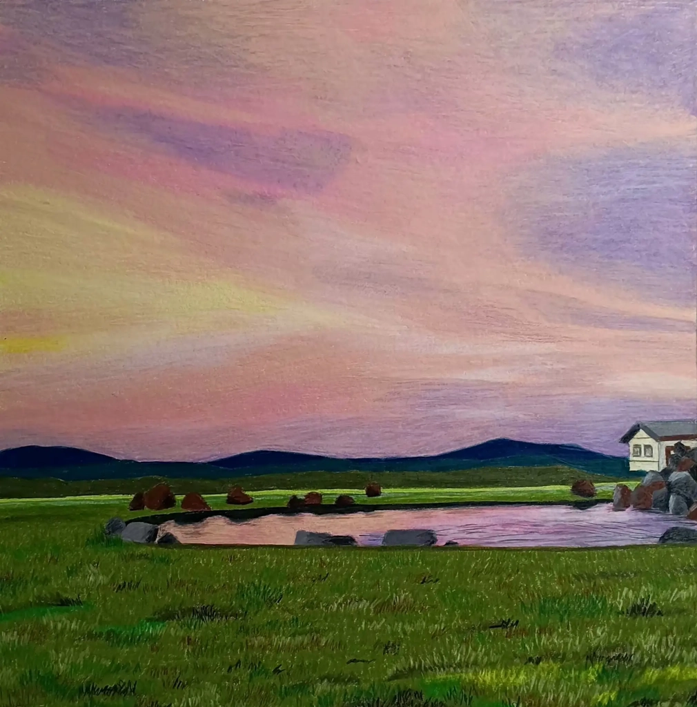 Quiétude - Crayons de couleur sur papier - 50x50