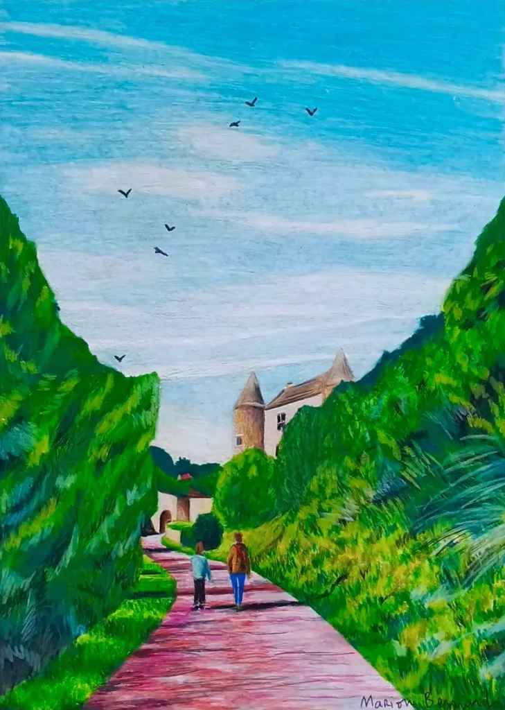 Chateau fort - crayons de couleur sur papier - 30x40cm - 150€